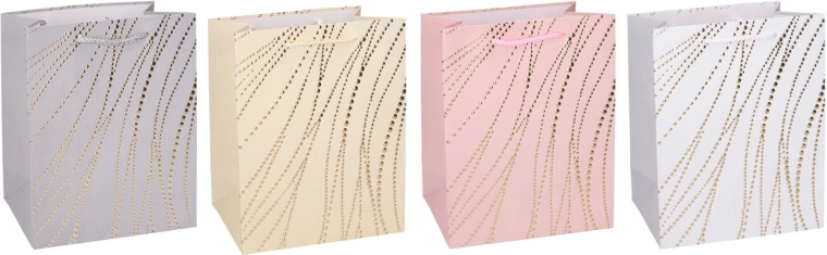 Pungă cadou S 18 × 23 × 10 cm – valuri elegante cu buline aurii