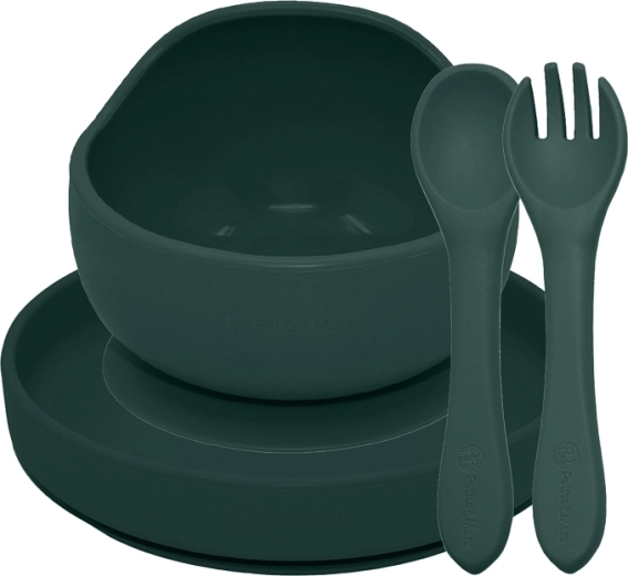 Petite&Mars set de masă din silicon Take&Match, 3 piese, misty green, 6m+