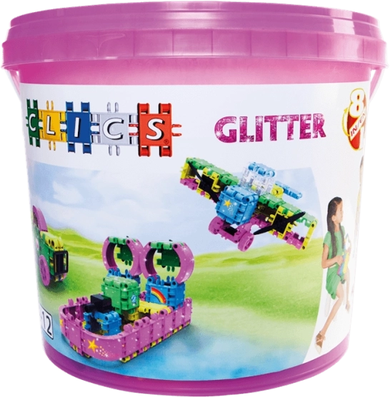 Clics glitter set de construcție în găleată 8în1 – 175 piese