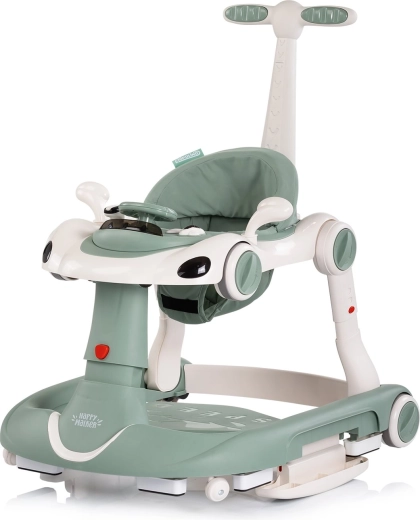 Mers interactiv pentru copii 5în1 cu mâner și copertină – basil