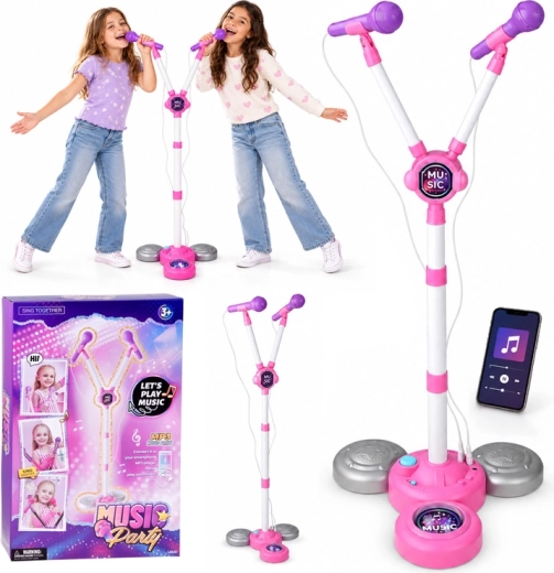Set karaoke pentru copii cu două microfoane pe suport reglabil