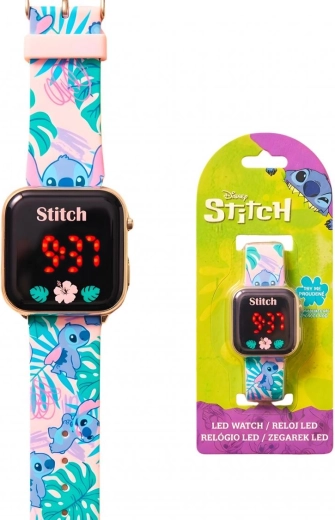 Ceas digital LED pentru copii Disney Lilo & Stitch cu curea din silicon