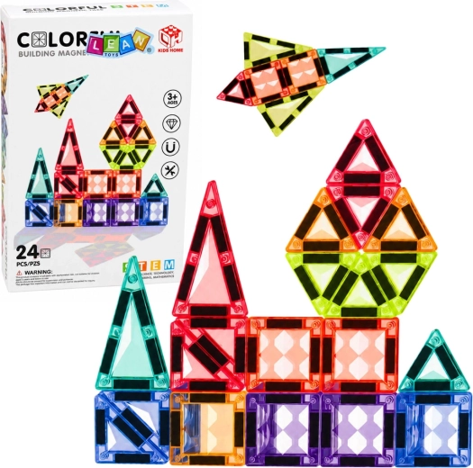 Piese de construcție magnetice – panouri 3D colorate STEM (24 piese)