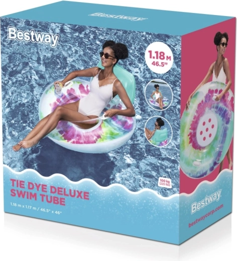 Colac gonflabil cu spătar Bestway Tie Dye 118 × 117 cm