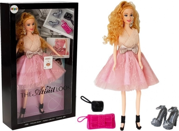 Păpușă manechin blondină 28 cm cu poșetă și pantofi cu toc
