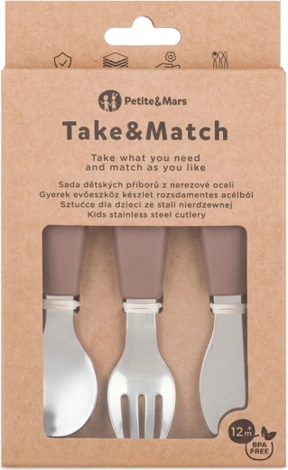 Petite&Mars set de tacâmuri pentru copii din oțel inoxidabil Take&Match Velvet latte 12m+