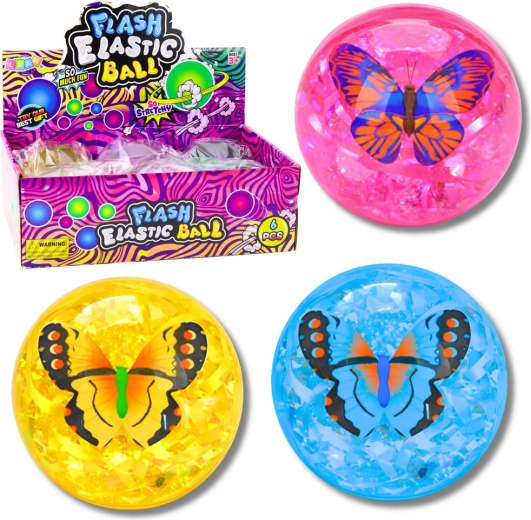 minge săltăreață luminoasă cu confetti și fluture 9 cm