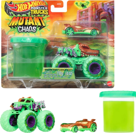 Hot Wheels monster truck Mutant chaos cu 2 vehicule și slime - 1 bucată