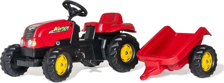 Tractor cu pedale Rolly Toys Rolly Kid-X cu remorcă roșu