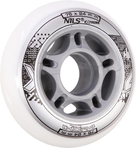Roți NILS EXTREME PU 76 × 24 albe (set 4 buc.)