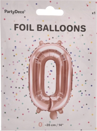 Balon din folie cifră 0, roz perlat, 35 cm