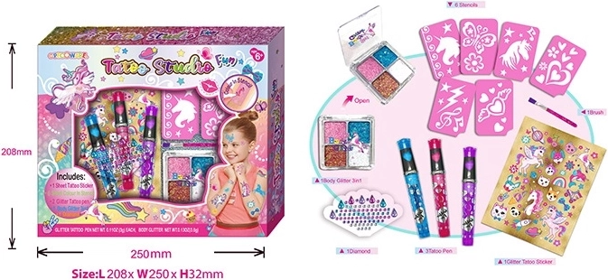 Studio de tatuaje cu decorațiuni Unicorn – set creativ pentru copii