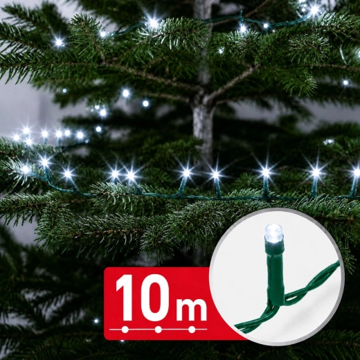 Ghirlandă luminoasă LED de 10 m, 200 LED-uri, alb rece, cablu verde