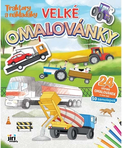 Cărți mari de colorat: tractoare și camioane cu autocolante