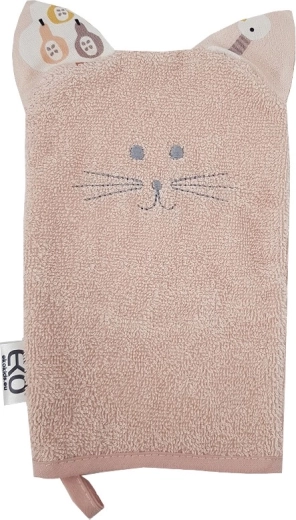 Mănușă de baie din bumbac EKO cu urechiușe Cat rose pink 20 × 15 cm