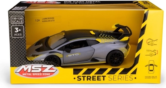 Model de mașină Lamborghini Huracán STO la scara 1:24, argintiu-gri