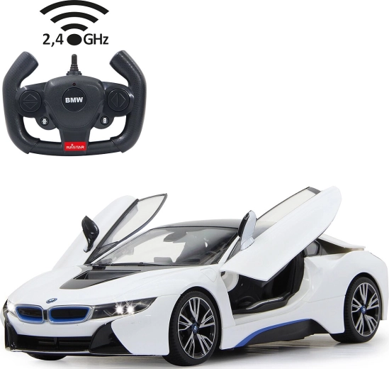 Mașină BMW i8 Jamara cu telecomandă, 1:14, albă, 2,4 GHz, cu deschidere a ușilor