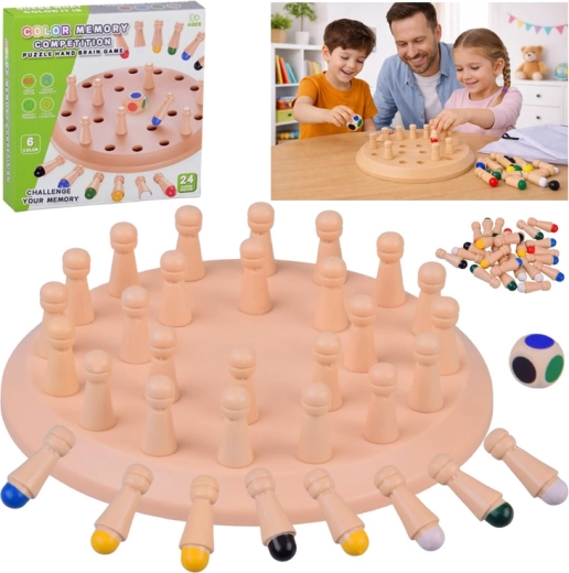 Joc de memorie din lemn – culori cu zar și pini