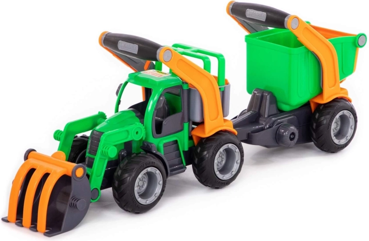 Tractor GripTruck cu încărcător frontal și remorcă