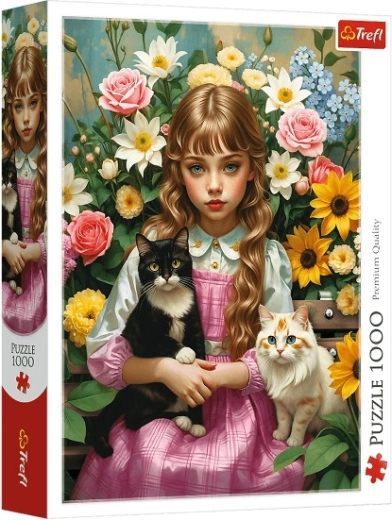 Puzzle Trefl „Fată cu pisici” 1000 de piese