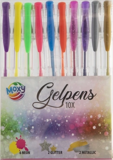 Set Moxy de pixuri gel, 10 buc – metalice, pastelate și neon