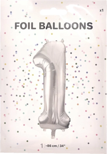 Balon din folie numărul 1, argintiu, 86 cm