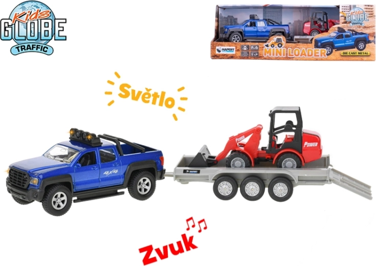 Kids Globe Traffic SUV cu mecanism de întoarcere, lumină și sunet, cu remorcă detașabilă și excavator 30 cm