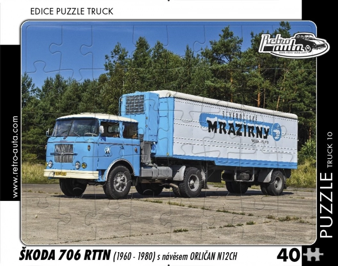 Puzzle Retro mașini Camion Škoda 706 RTTN cu semiremorcă Orličan N12CH 40 piese