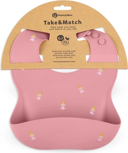 Petite&Mars bavetă din silicon Take&Match rose princesses 6m+