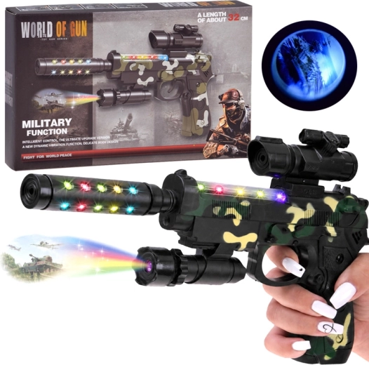 Pistol militar pentru copii cu proiector și efecte luminoase, camuflaj (moro) 32 cm - 1 bucată
