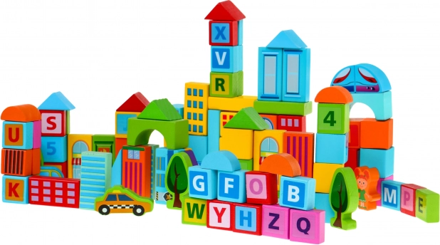 Set de cuburi din lemn Oraș - 100 piese