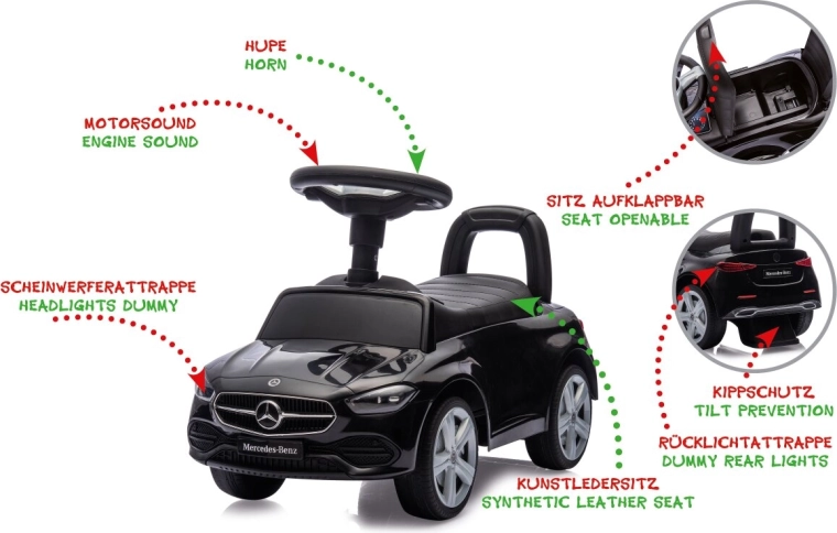 Mașinuță pentru copii Mercedes-Benz C-Class 2 în 1, neagră