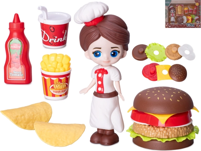 Păpușă bucătăreasă 15 cm cu accesorii