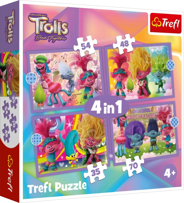Puzzle Trefl Trolii 3: Aventură colorată 4în1 (35, 48, 54, 70 piese)