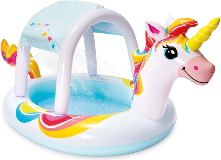 Piscină gonflabilă pentru copii Unicorn cu copertină și fântână Intex - 1 bucată
