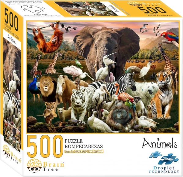 Puzzle Brain Tree animale 500 piese cu poster