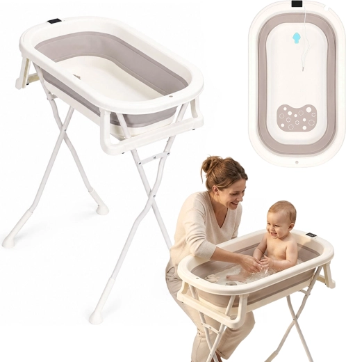 Ecotoys cadă pliabilă pentru copii pe suport, cu scurgere și termometru LCD