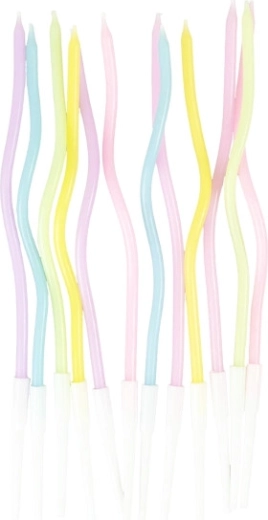 Lumânări răsucite pastel pentru tort 11,5 cm (12 buc.)