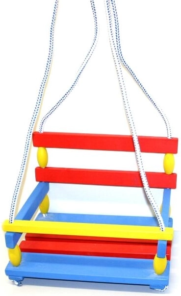 Leagăn colorat din lemn cu barieră de protecție