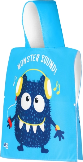 Poncho pentru copii din microfibră cu glugă NILS aqua Monster Sound