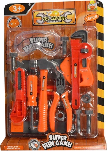 Set pentru copii de unelte din plastic cu ochelari de protecție, 18 piese