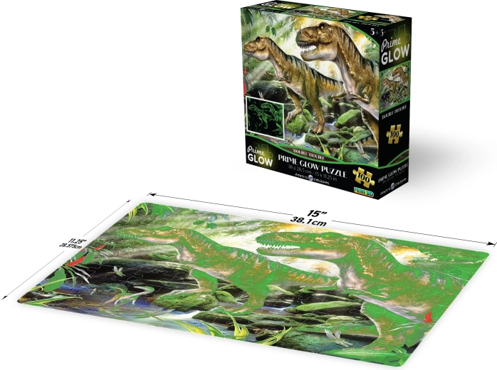 Puzzle 3D fosforescent – dublă catastrofă de dinozauri, 100 piese