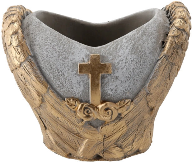 Ghiveci funerar din ciment în formă de inimă gri-auriu 21 × 14,5 × 17,5 cm