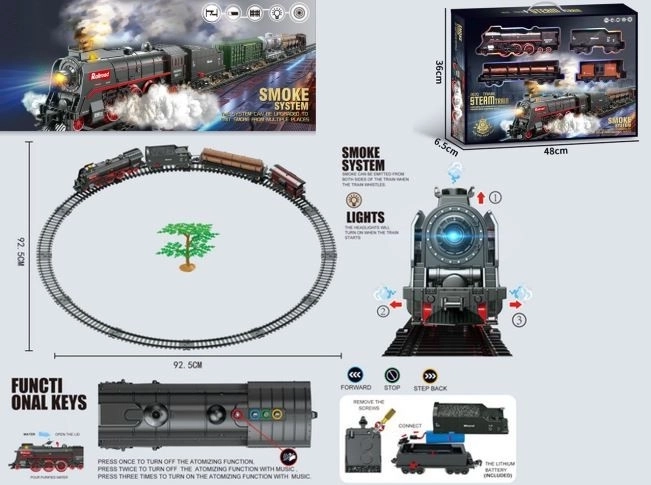 Set trenuleț 48 piese cu lumină, sunet și efect de fum