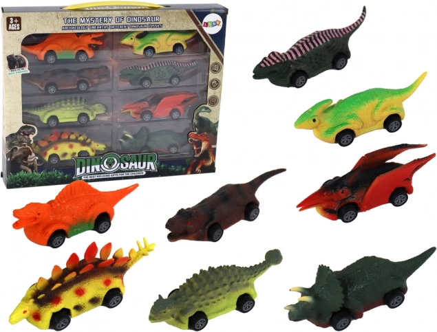Mașinuțe colorate în formă de dinozauri - set de 8 bucăți