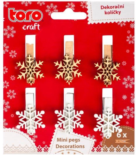 Clemă din lemn Fulgușor de nea 3,5 cm – set 6 buc