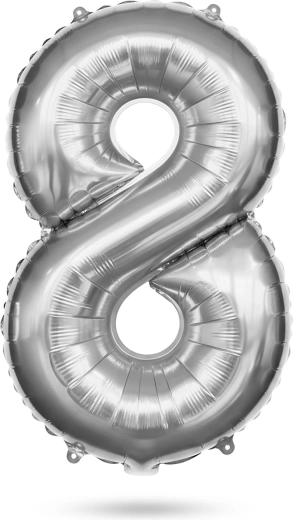 Balon aniversar din folie, cifra 8, argintiu, 40 de inci