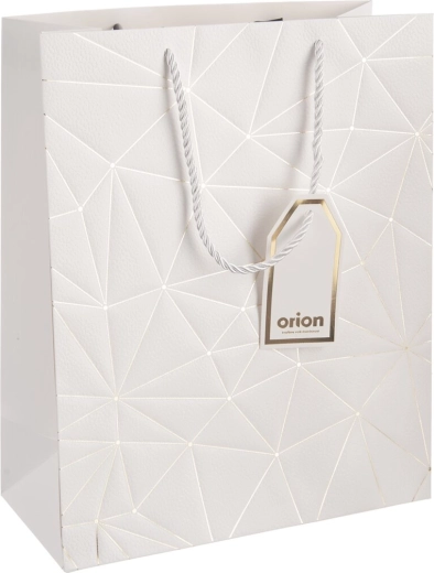 Pungă cadou din hârtie cu model grilaj, albă, 26 × 12 × 32 cm