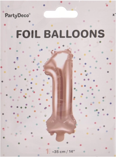 Balon din folie cifra 1, roz perlat, 35 cm