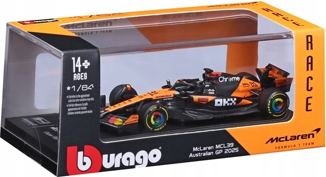 Model de colecție BBU al monopostului McLaren MCL39 1:64 cu pilotul Oscar Piastri